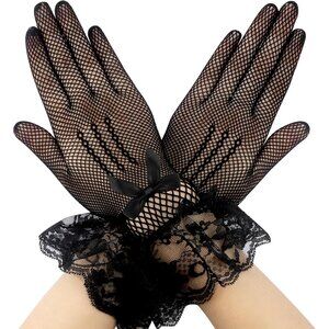 Women's A-Black Halloween Tea Short Lace Gloves Elegant Bridal Cosplay Party